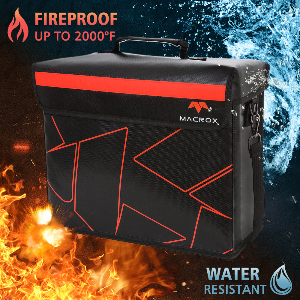 Flypal Fireproof Document Bags with Lock Waterproof Fire Proof Lock Box Bag Large 11.6 x 3X 16 Inch 
